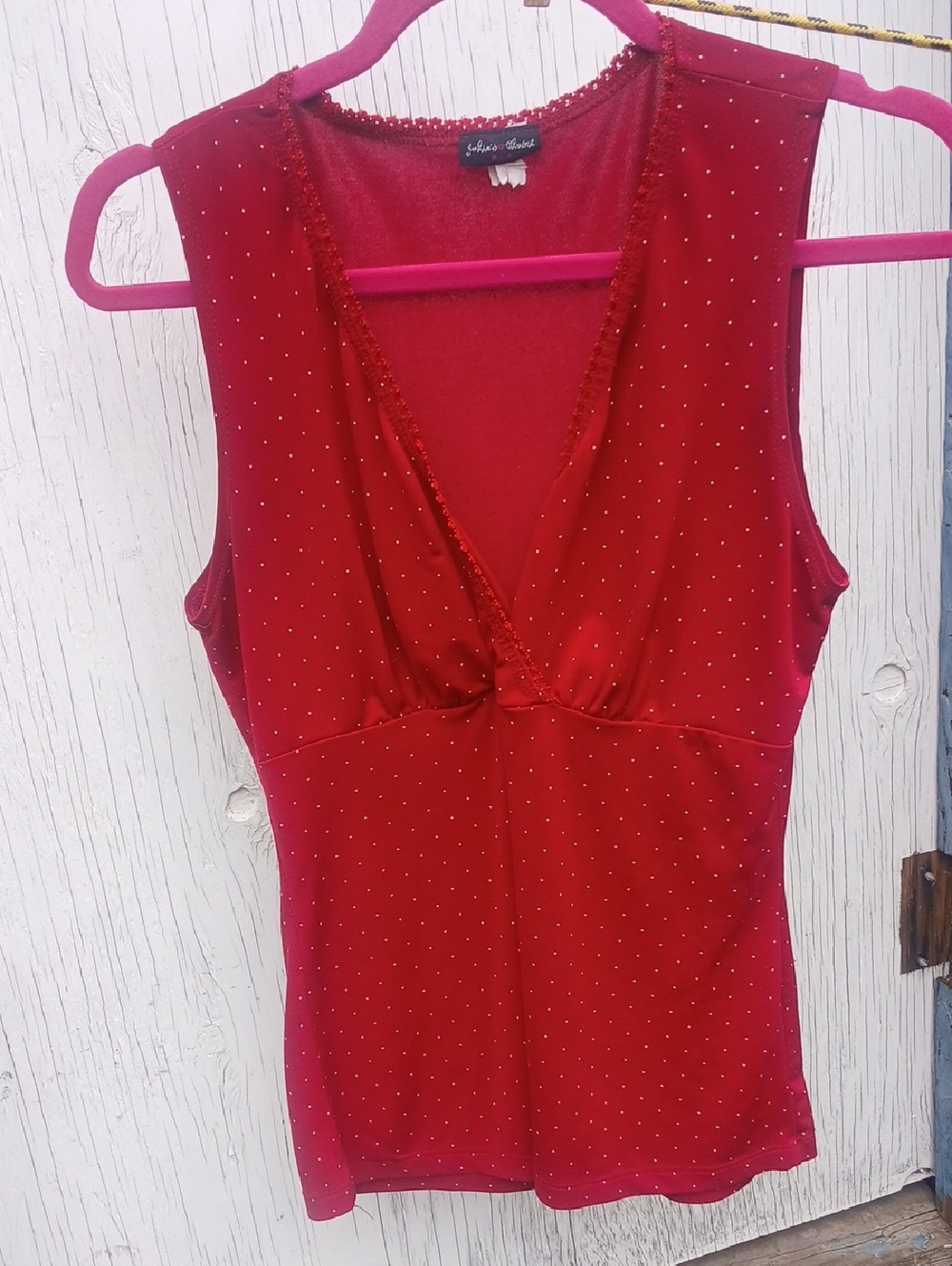 julie's closet Red Sleeveless Top with Lace Trim